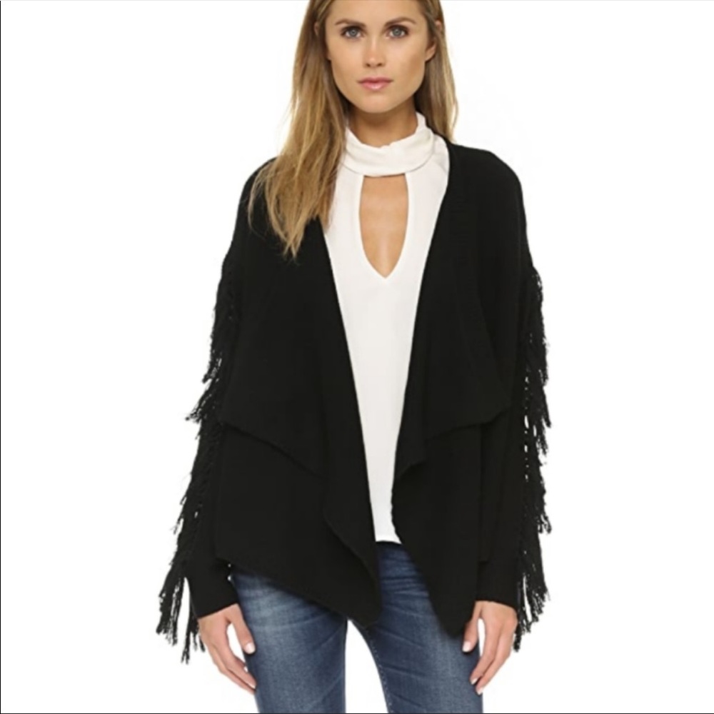 Ramy Brook black fringed grommet sleeve wool top M